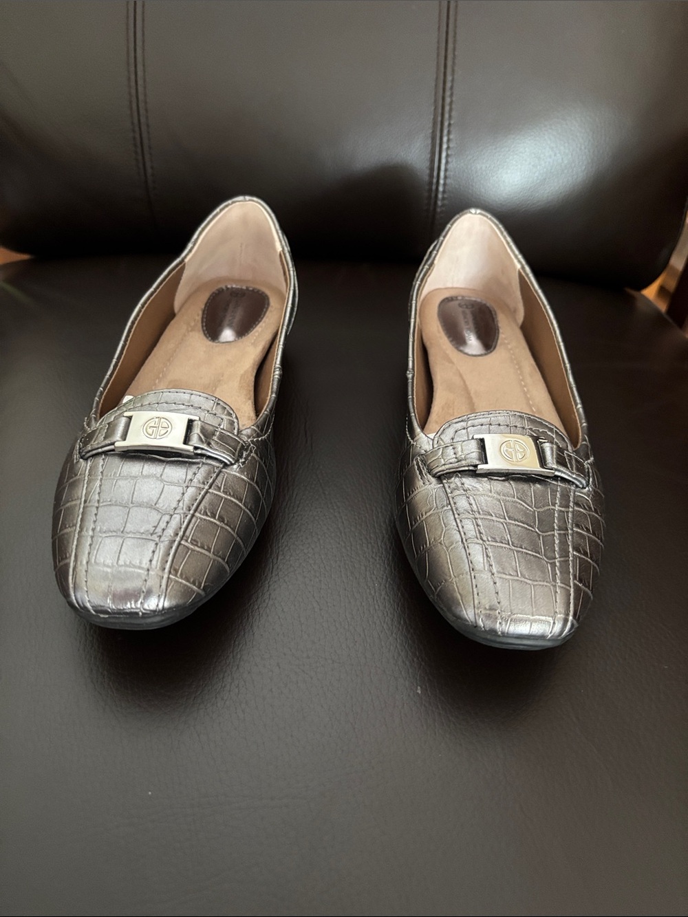 Giani Bernini Metallic Croc-Embossed Loafers - Silver